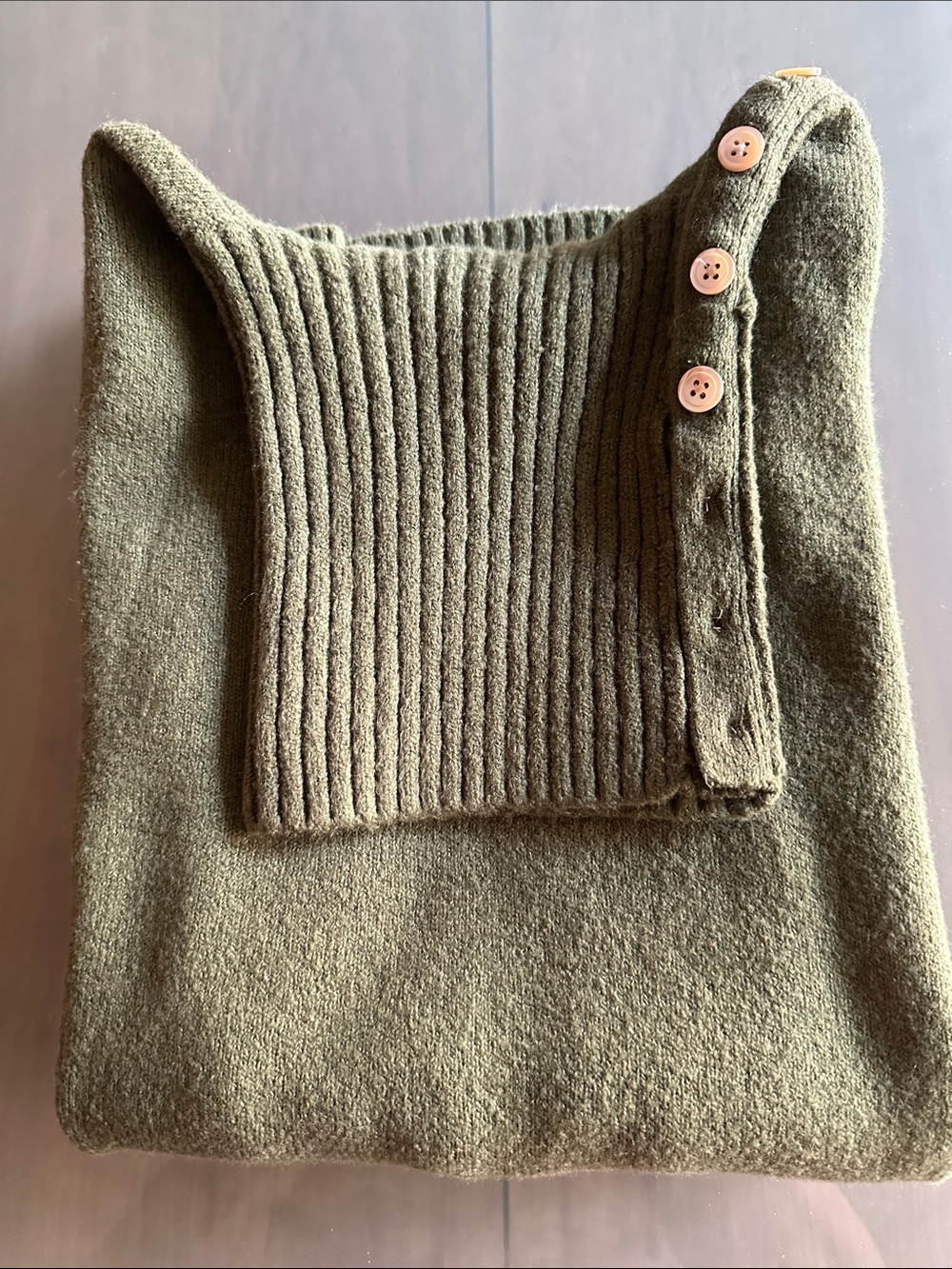 GAP Olive Green Turtleneck Sweater with Shoulder Buttons